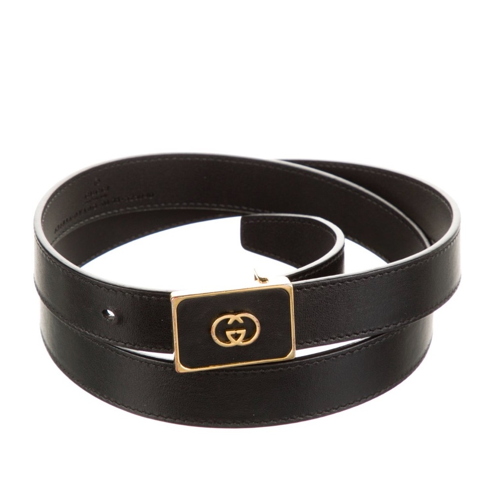 Gucci Black Leather Belt with Gold Buckle